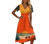Sommerkleid Damen Lang Sommerkleider Für Mollige Maxikleid Damen Langarm Strandkleid Midi Blusenkleid Lang Tunikakleid Damenkleider Sommer Jerseykleid Sommer Bridesmaid Dress 70Er Jahre Outfit