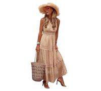 Sommerkleid Damen Lang, Strandkleid Damen Sommer,Boho Kleid Damen V-Ausschnitt mit Spitze Stickerei Punkte Maxikleid Brautkleid Hochzeit Gast Kleider Festlich Elegant Abendkleid Partykleid für Fauen