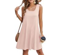 Sommerkleid Damen Leicht Ärmellos U Ausschnitt Kleider(Aprikosenfarbe,S)