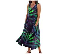 Sommerkleid Damen Leicht Baumwolle Leinen Elegantes Leichtes Kleider Schwingen A-Linien Blumen Luftiges Kleid Blumenmuster Geblümt Schick Sommerkleider Dünne Schöne Strandkleid Bohemian