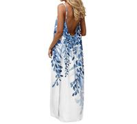 Sommerkleid Damen Leicht, Boho Kleid Damen, Sommer Einfarbig V Ausschnitt Ärmellos Midikleid Elegant Tank Kleid Leicht Und Luftig Spaghetti Trägerkleid Swing Lang Kleider Casual A Linie Strandkleid