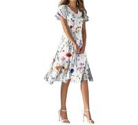 Sommerkleid Damen Leicht Italienische Mode Bohemian Kleid Blumen Schöne Dresses for Women A-Linien Boho Kleider Luftiges Strandtunika Ibiza Style Hängerchen Böhmisches Sommerkleider Freizeit