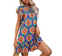 Sommerkleid Damen Leicht Kurz Kleider Damen Sommer Elegant A Linie Sommerkleider Leicht Und Luftig Rüschen Kleid Frauen V Ausschnitt Damenkleider mit Ärmel Volantärmeln Rüschenkleid