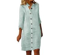 Sommerkleid Damen Leicht Leinen Kleider Mode Streifen Druck Tunika Kleid Sommer V-Ausschnitt Kurzarm A-Linie Kleid Luftige Sommerkleider Strandkleid Knielang Freizeitkleid Kleider für Senioren