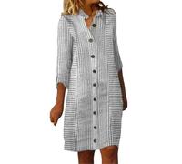 Sommerkleid Damen Leicht Leinen Kleider Mode Streifen Druck Tunika Kleid Sommer V-Ausschnitt Kurzarm A-Linie Kleid Luftige Sommerkleider Strandkleid Knielang Freizeitkleid Kleider für Senioren