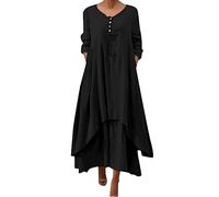 Sommerkleid Damen Leicht -Leinenkleid Damen Sommer Maxi Kleider Große Größen Partykleid Langarm Vintage Maxikleid V Ausschnitt Lange Kleid Freizeitkleider Lose Festlich Abendkleider für Frauen