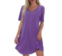 Sommerkleid Damen Leicht, Maxikleider Damen Sommer Lang Partykleid Curvy Hawaii Hemdblusenkleid Minikleid Weisse Leichte Sundress Chiffonkleid Sommer Atmungsaktive Blusenkleid Freizeit 2#lila 3XL