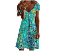 Sommerkleid Damen Leicht Meine Bestellungen Anzeigen Blumendruck V-Ausschnitt Strandkleid Minikleid Mädchen meine bestellungen anzeigen Blumen Kurzarm V-Ausschnitt Strandkleid Vintage Spitzenkle