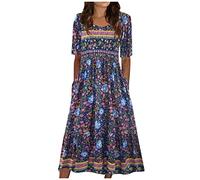 Sommerkleid Damen Leicht Midi Boho Kleid mit Ärmeln Halbarm Midikleid A Linie Elegant Sommerkleider Damen Leicht Und Luftig Damenkleider Sommer Boho Hippie Kleider Blumen Kleid mit Taschen