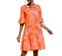 Sommerkleid Damen Leicht -Mini Kleider Damen Kurz,Strandkleid Damen Knielang Strandkleider Sommer Boho Volant Kleid A Linie Freizeitkleider Rüschen Saum Minikleid Vintage Tunikakleid für Frauen