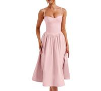 Sommerkleid Damen leicht rotes Kleid Sommer Kleider Einfarbig Tube Ärmellos Lang Cami Bandeau maxikleid（Rosa, S