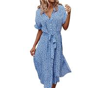 Sommerkleid Damen Leicht Sale Damen Kleidung Sale Kleid Damen Sommer Elegant Damenkleider Boho Casual Kurzarm Blumendruck Schnür Maxi Strand Midikleid Etuikleid Damen Elegant Knielang Sale Bekleidung