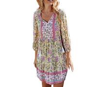 Sommerkleid Damen Leicht,Sommerkleid Damen Knielang Festliche Elegant Boho Kleider Leicht und Luftige ltalienische Strandkleider Sommer Kurz Midi Blumenkleid Blusenkleid Tunikakleid Freizeitkleider