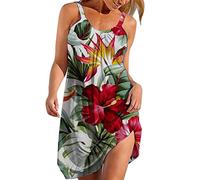 Sommerkleid Damen Leicht -Strandkleid Damen Luftig -Kleid Sommer Freizeitkleid Beach Sexy Mini Kleider Blumenmuster Tankkleider Blumenkleider A-Linie Damenkleid Lose Strandkleider für Frauen