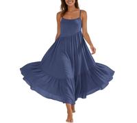 Sommerkleid Damen Leicht Und Luftig,A-Linien Swing Musselin Kleid Sommer Freizeit Kleider Maxi Einfarbige Damenkleider Hawaii Strand Maxikleid Rüschen Freizeitkleid Bequeme Lässige Strandkleid