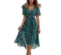 Sommerkleid Damen Leicht Und Luftig Chiffonkleid Lang Elegant Chiffon-Kleider Festlich Große Größen Abendkleider Rüschen Knielang A-Line Cocktailkleid Festliche Kleider Abendkleid Boho Sommerkleider