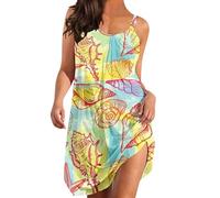 Sommerkleid Damen Leicht und Luftig, Trägerkleid Damen Sommer- Strandkleid Damen Kurz Boho Kleid Sexy Minikleid Ozean Motiv Ärmelloses Tunika A Linien Kleider Strand Urlaub Freizeitkleid Frauen