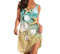 Sommerkleid Damen Leicht und Luftig, Trägerkleid Damen Sommer- Strandkleid Damen Kurz Boho Kleid Sexy Minikleid Ozean Motiv Ärmelloses Tunika A Linien Kleider Strand Urlaub Freizeitkleid Frauen
