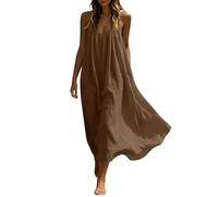 Sommerkleid Damen Leicht Und Luftig, Trägerkleid Sommer Lang Strandkleid V-Ausschnitt Leinenkleid Musselin Blusenkleid Midi Tunikakleid Spaghettiträger Leinenkleider Sommerkleider Boho Freizeitkleid