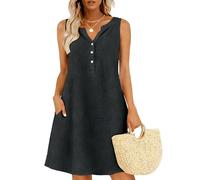 Sommerkleid Damen Leicht, Weisses Kleid Sommer, Leinen In Unifarbe Ärmellos Mit Falten Leinen-Baumwoll Umstandsmode Strickkleid Kleid Kleider Tunika Damen Sommerkleid Lang Freizeit Hemdkleid S-5XL