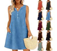 Sommerkleid Damen Leicht, Weisses Kleid Sommer, Leinen In Unifarbe Ärmellos Mit Falten Leinen-Baumwoll Umstandsmode Strickkleid Damenkleidung Damen Kleider Tunika Sommerkleid Lang Strandkleid S-5XL