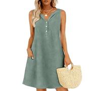 Sommerkleid Damen Leicht, Weisses Kleid Sommer, Leinen In Unifarbe Ärmellos Mit Falten Leinen-Baumwoll Umstandsmode Strickkleid Kleid Kleider Tunika Damen Sommerkleid Lang Freizeit Hemdkleid S-5XL