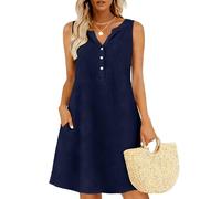 Sommerkleid Damen Leicht, Weisses Kleid Sommer, Leinen In Unifarbe Ärmellos Mit Falten Leinen-Baumwoll Umstandsmode Strickkleid Damenkleidung Damen Kleider Tunika Sommerkleid Lang Strandkleid S-5XL