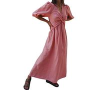 Sommerkleid Damen Leinen, Leinenkleider Damen Boho Style Knielang Sommer Baumwollkleid Musselinkleid Baggy a Linie Sommerkleid Sommerkleider Baggy Leinen Luftige Freizeitkleider Strandkleid