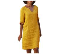 Sommerkleid Damen, Leinenkleid Elegant Strandkleid, Sommerkleider Leicht Und Luftig, Große Größen A-Linie Bohokleid Leichte Frauen Leinenkleider Hochwertige Langlebig Freizeit Leinen Partykleid Women