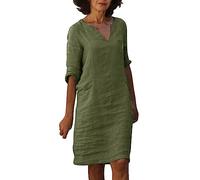 Sommerkleid Damen, Leinenkleid Für Strand, Leicht Leinenkleid Luftig Sommerkleider, Große Größen Kurzärmel Bohokleid Frauen Einfarbig Leinenkleider Bequem Soft Baumwolle Leinen Bohokleid Women