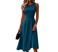 Sommerkleid Damen Midi A-Linie Curvy Kleid Elegant Ärmellos Tailliert Kleider Sommer Blumen Hohe Taille Sommerkleider Leicht Und Luftig Midikleid Frauen Muster Rundhals Schicke Damenkleider
