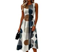 Sommerkleid Damen Midi A-Linie Curvy Kleid Elegant Ärmellos Tailliert Kleider Sommer Blumen Hohe Taille Sommerkleider Leicht Und Luftig Midikleid Frauen Muster Rundhals Schicke Damenkleider