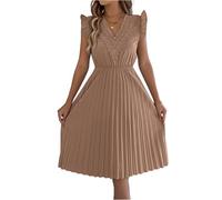Sommerkleid Damen Midi A-Linie Kleid Damen Sommer Lang Elegant Spitze Plissee Kleider V Ausschnitt Partykleid Elegante Sommerkleider Frauen Leicht Und Luftig Plisseekleid Schwingen Midikleider