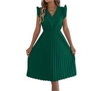 Sommerkleid Damen Midi A-Linie Kleid Damen Sommer Lang Elegant Spitze Plissee Kleider V Ausschnitt Partykleid Elegante Sommerkleider Frauen Leicht Und Luftig Plisseekleid Schwingen Midikleider