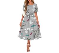 Sommerkleid Damen Midi A Linie Rüschen Midikleid Damen Elegant Blumenkleid Mit Gürtel Italienische Kleider Puffärmel Sommerkleider Leicht Und Luftig Boho Kleid Frauen Volant Strandkleid Party