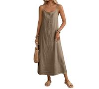 Sommerkleid Damen Midi Elegant Baumwolle Leinen Kleid Sommer A Linie Leinenkleid Spaghettiträger Sommerkleider Leicht Und Luftig Strandkleid Musselin Kleider Frauen Casual Trägerkleid