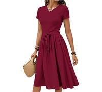 Sommerkleid Damen Midi Elegant Kleid A Linie Mit Schnürung Damenkleider Kurzarm Festliche Kleider Sommer Midikleid Frauen Strand Sommerkleider Leicht Luftig Freizeitkleid Plissee Schwingen