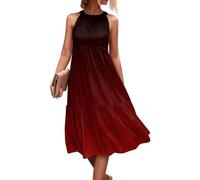 Sommerkleid Damen Midi Elegant Kleid A Linien Kleider Sommer Ärmellos Strandkleid Frauen Neckholder Sommerkleider Damen Leicht Und Luftig Midikleid Rüschen Schwingen Damenkleider Farbverlauf