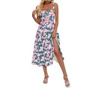Sommerkleid Damen Midi Elegant Korsett Kleid Damen Sommer Blumen Kleider mit Schlitz Träger Sommerkleider Leicht Und Luftig Trägerkleid Frauen Rückenfrei Curvy Milkmaid Blumenkleid