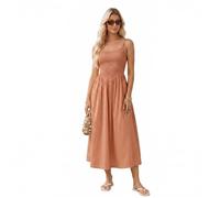 Sommerkleid Damen Midi Elegant Strandkleid Damen Spaghettiträger Kleid A Linie Gesmoktes Trägerkleid Ärmellos Blumen Sommerkleider Leicht Und Luftig Kleider Sommer Frauen Midikleid