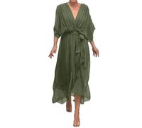 Sommerkleid Damen Midi Kleid Chiffon V Ausschnitt Sommer Kleider Elegant Lang Midikleid Leicht Und Luftig Fledermausärmeln Maxikleid Strandkleider Chiffonkleid Große Größen