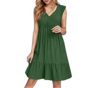 Sommerkleid Damen Midi, Sommerkleid Damen Kurz V Ausschnitt Kleid Hochzeitsgast Sommer Festliche Kleider Freizeit Strandkleid Elegante Wickelkleid Knielang Sommerkleider Leicht Und Luftig,Dunkelgrün,M