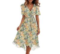 Sommerkleid Damen Midi V Ausschnitt Blumenkleid Festlich Kleid Elegant Lang Festliche Kleider A Linie Mit Gürtel Blumen Midikleid Frauen Hochzeitsgast Floral Sommerkleider Leicht Und Luftig