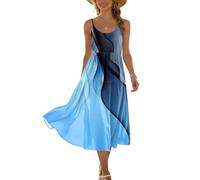 Sommerkleid Damen Midikleid Damen Sommerkleid Ärmellos Blumen Boho Strandkleid Spaghettiträger Hohe Taille Rundhals Luftig Freizeit Mode Kleid Hochzeit M A Light Blue