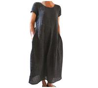 Sommerkleid Damen Mit Taschen, Leinenkleid Damen Sommer Tailliert Kleider Strandkleid Luftig Große Größen Frühling Leinen a Linien Musselin T-Shirt Kleid Boho Oversize Hemdblusenkleid