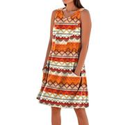 Sommerkleid Damen Modernes Blumenmuster Ärmelloses V-Ausschnitt Minikleid Lässiges Lockeres Druck Strandkleid Mit Taschen Leichtes Luftiges Bequemes Freizeit Tunikakleid(Orange,L)