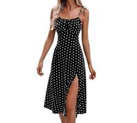 Sommerkleid Damen Polka Dot Kleid Elegant, Trägerkleid Damen Sommerkleider Lang Boho Casual Freizeitkleider, Partykleider Blumenkleid Sommer Kleider,01 Schwarz,XXL