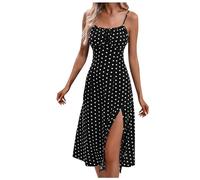 Sommerkleid Damen Polka Dot Kleid Elegant, Trägerkleid Damen Sommerkleider Lang Boho Casual Freizeitkleider, Partykleider Blumenkleid Sommer Kleider,02 Schwarz,XL