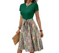 Sommerkleid Damen Rundhals Kurze Ärmel Blusenkleid A Linien Prom Dress Jumpsuit Abendkleid Lang Gelbes Kleid Boho Hochzeitsgast Sommerkleider Wadenlang Lange Kleider Damenkleider Elegant