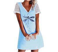 Sommerkleid Damen Sale Angebote Elegantes Kleid Brautjungfernkleider Abendkleid 1950er Vintage Cocktailkleid Rockabilly V-Ausschnitt Faltenrock Lang Blumenkleid Rüschen Freizeitkleid mit Knöpfen